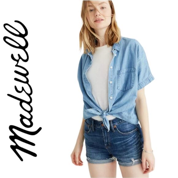 MADEWELL DARK WASH DENIM CUFFED SHORT SHORTY SHORTS - Picture 2 of 12